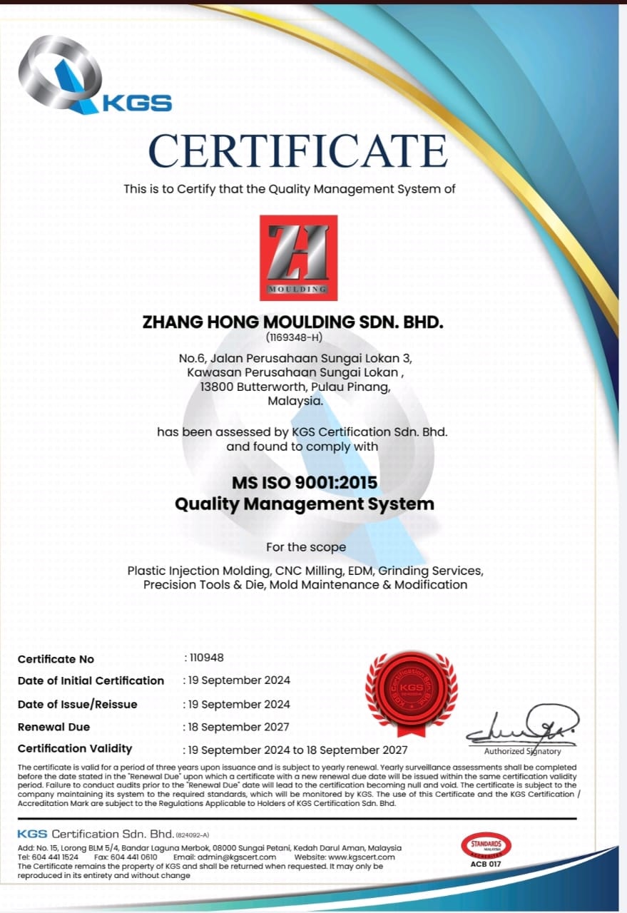ISO 9001:2015 Certificate — Zhang Hong Moulding Sdn Bhd